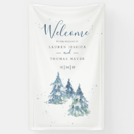 Winter Evergreen Tree Watercolor Wedding Banner
