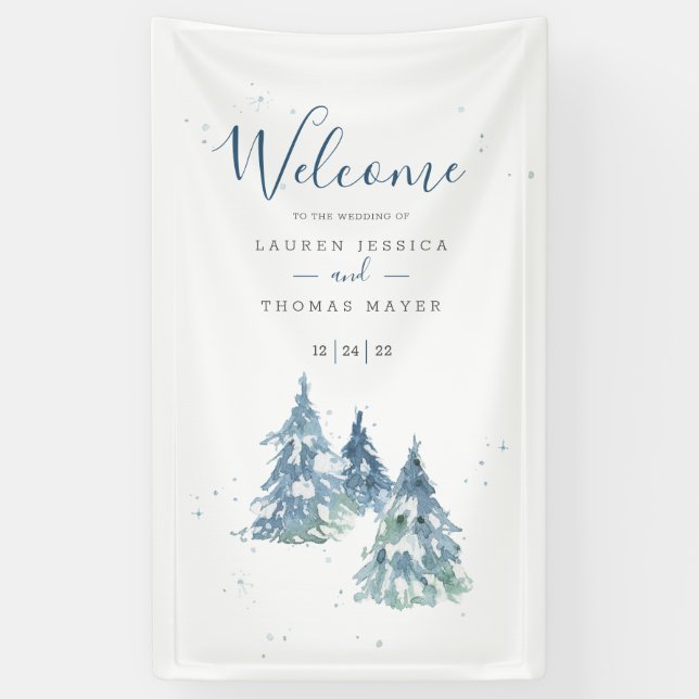 Winter Evergreen Tree Watercolor Wedding Banner (Vertikal)