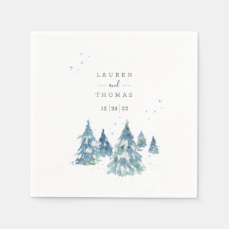 Winter Evergreen Tree Watercolor Wedding Serviette