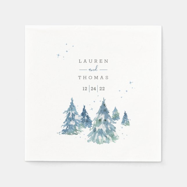 Winter Evergreen Tree Watercolor Wedding Serviette (Vorderseite)