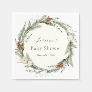 Winter Evergreen und Baumwolle Baby Shower  Serviette