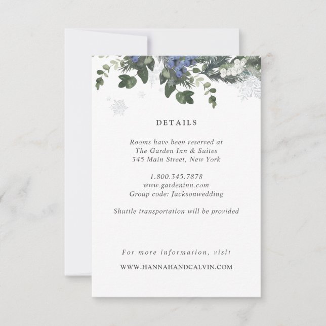 Winter Evergreen Wedding Details Card Einladung (Vorderseite)