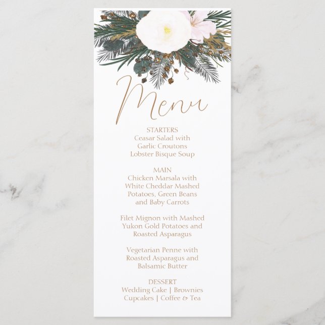Winter Evergreen Wedding Menu Card Menükarte (Vorderseite)