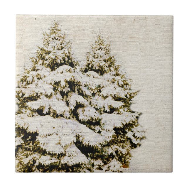 Winter Evergreens Vintag Fliese (Vorderseite)