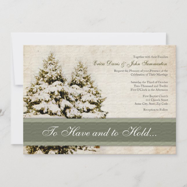 Winter Evergreens Vintage Hochzeit Einladung (Vorderseite)