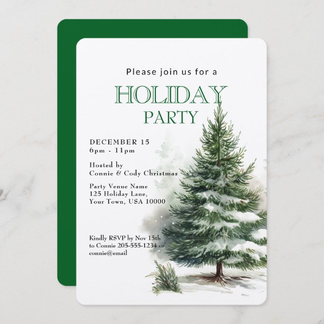 Winter Everygreen Tree HOLIDAY PARTY Einladung (Vorne/Hinten)