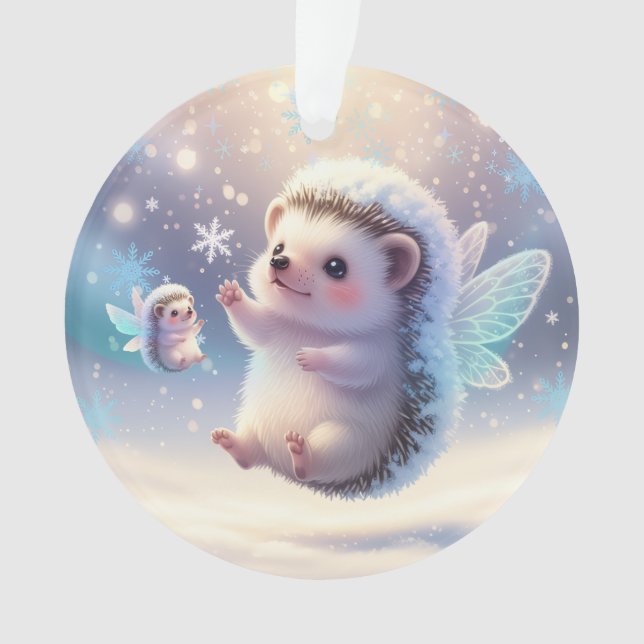 Winter Fairy Hedgehogs  – Cute Snowflake  Ornament (Vorderseite)