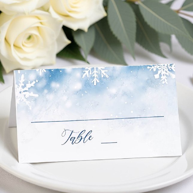 Winter Fallend Snow Forest Hochzeit Platzkarte (winter wedding table name card frozen wonderland rustic woodland forest elegant modern)
