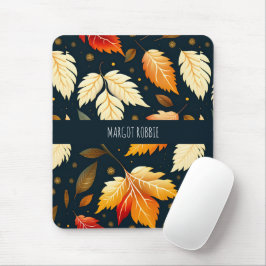 Winter fallende Blätter Orangefarbenes Muster Mousepad