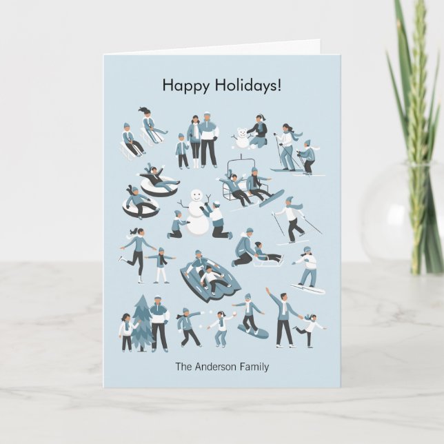 Winter-Familien-Spaß-Weihnachten Feiertagskarte (Vorderseite)