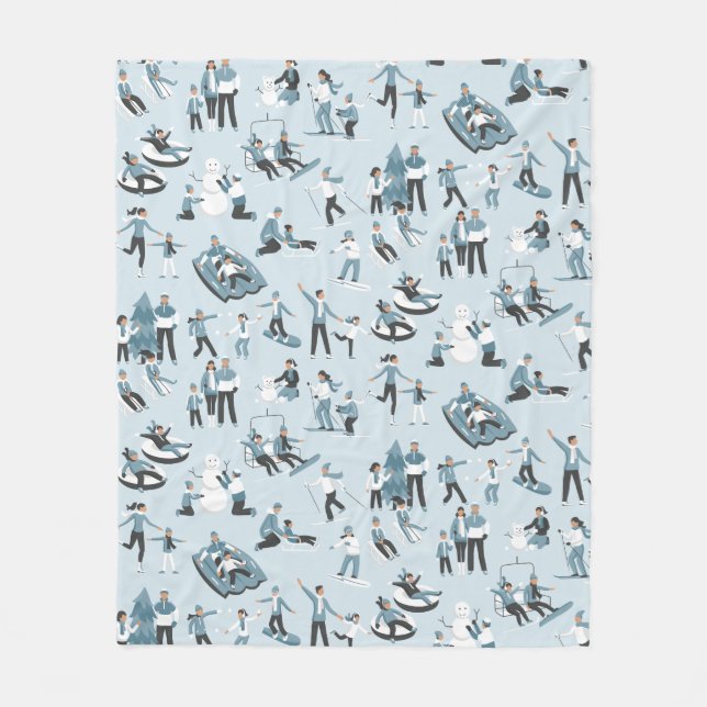 Winter Familienspass Weihnachtsfeiertag Fleecedecke (Vorderseite)