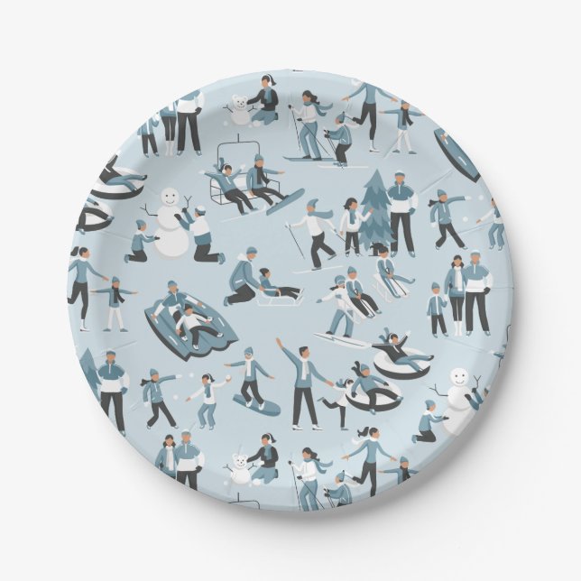 Winter Familienspass Weihnachtsfeiertag Pappteller (Vorderseite)