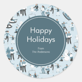 Winter Familienspass Weihnachtsfeiertag Runder Aufkleber