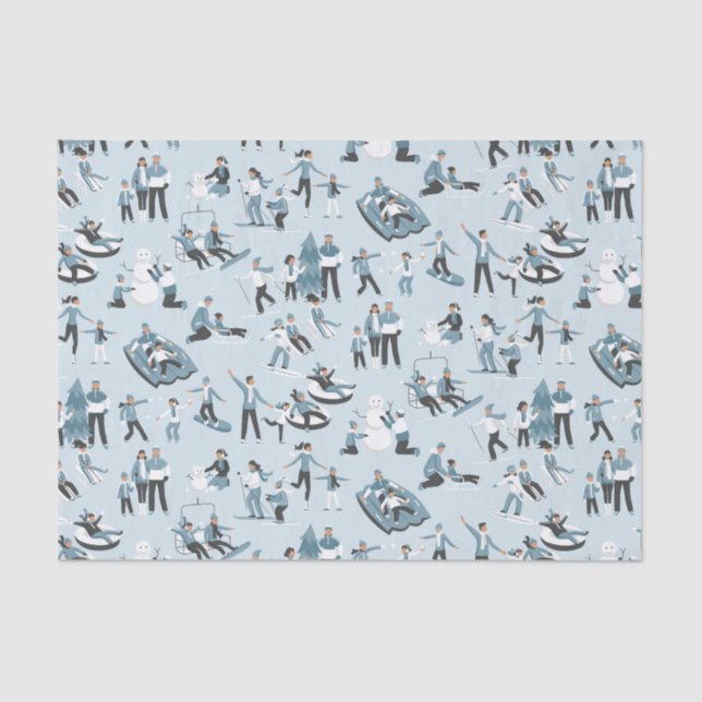 Winter Family Fun Weihnachtsfest Muster Seidenpapier (Vorderseite)