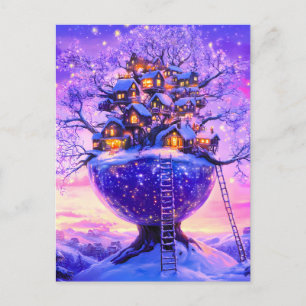 Winter-Fantasie Schneedorflandschaft Feiertagspostkarte