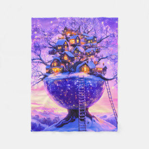 Winter-Fantasie Schneedorflandschaft Fleecedecke