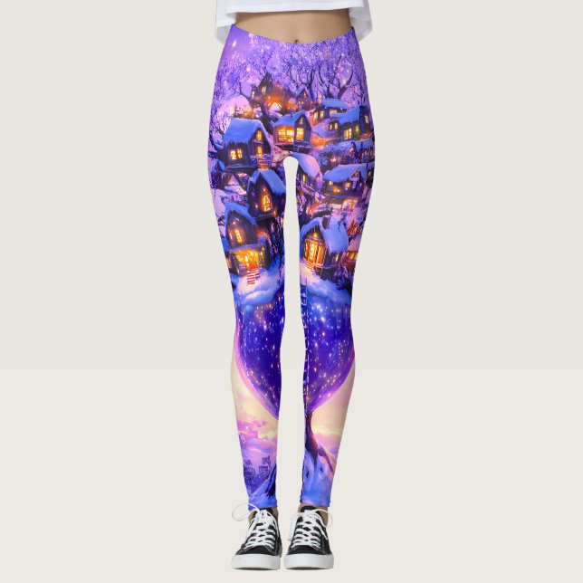 Winter Fantasie Schneedorflandschaft Leggings (Vorderseite)
