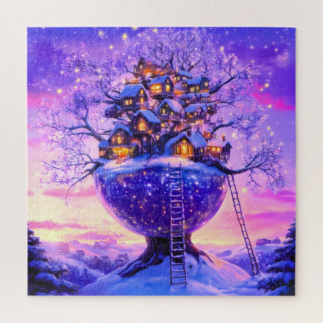 Winter-Fantasie Schneedorflandschaft Puzzle (Vertikal)