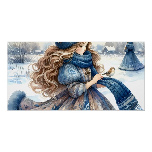 Winter Fantasy Prinzessin in einem schneebedeckten Poster (Vorderseite)