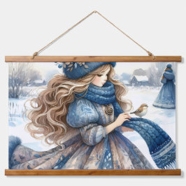 Winter Fantasy Prinzessin in einem schneebedeckten Wandteppich Mit Holzrahmen
