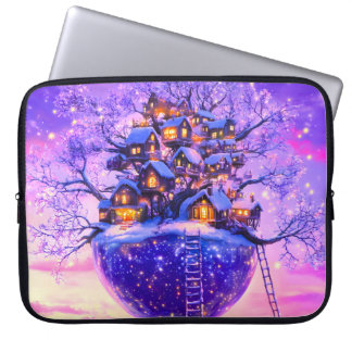 Winter Fantasy Snowy Tree Village Landscape Laptopschutzhülle