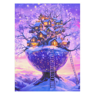 Winter Fantasy Snowy Tree Village Landscape Tischdecke