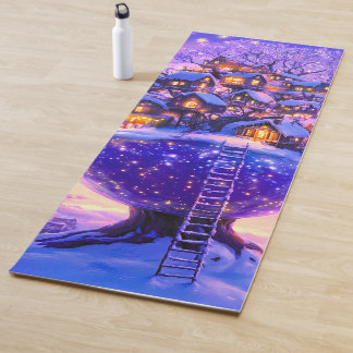 Winter Fantasy Snowy Tree Village Landscape Yogamatte