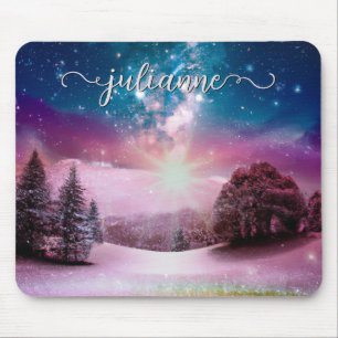 Winter Fantasy Starlandschaft mit Namen Mousepad