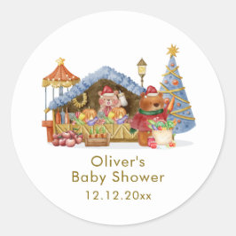 Winter Farmer Market Teddy Bear Baby Shower Runder Aufkleber
