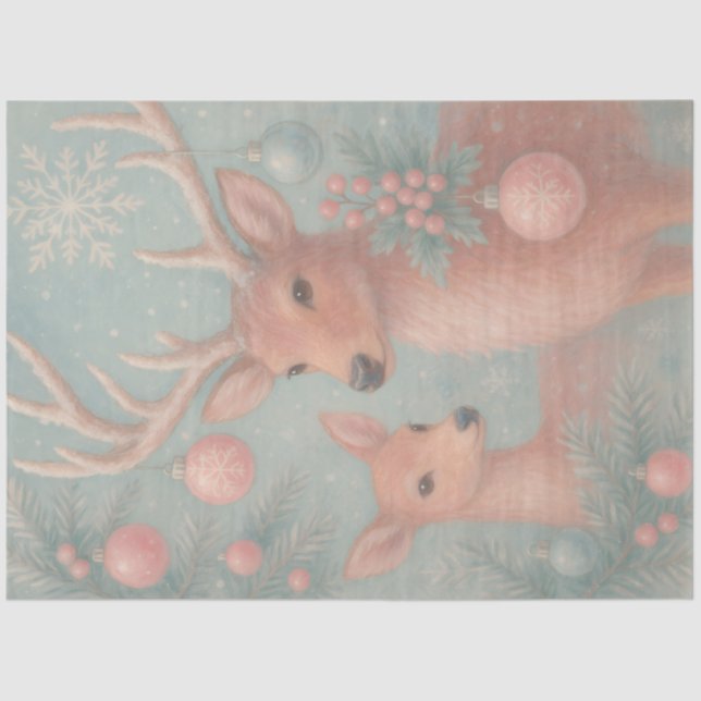 Winter Fawns – Pastel Woodland Christmas Decoupage Seidenpapier (Vorderseite)