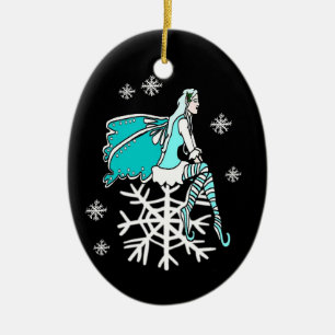 Winter Fee auf einem Schneeflocken Keramik Ornament