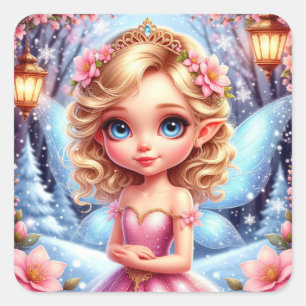 Winter-Feeenprinzessin für Fantasy-Liebhaber Quadratischer Aufkleber