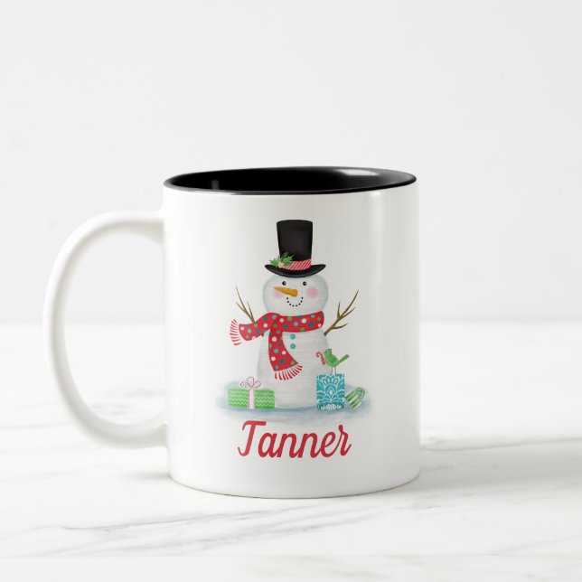 Winter-Feiertagsnowman-Tasse Zweifarbige Tasse (Links)