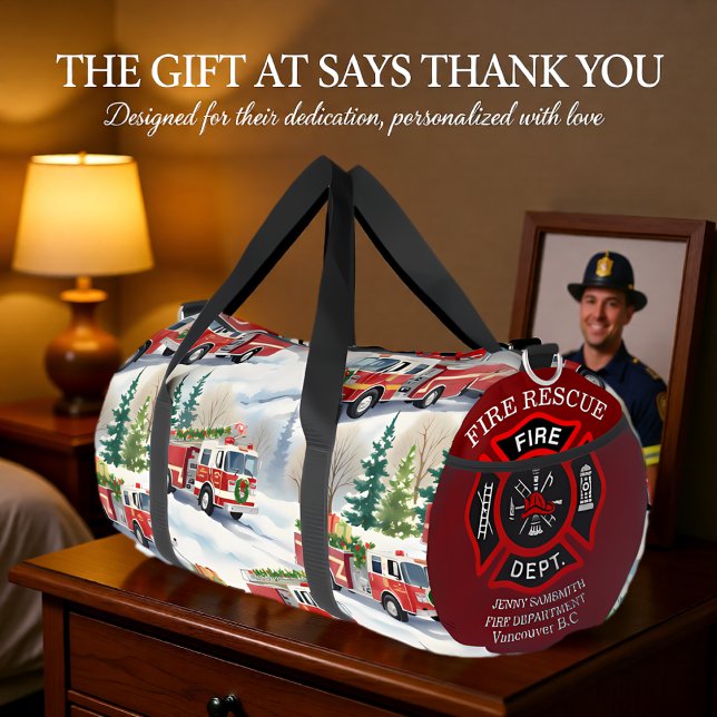 Winter-Feuerwehrauto-Feiertags-Personalisierung Duffle Bag (Von Creator hochgeladen)
