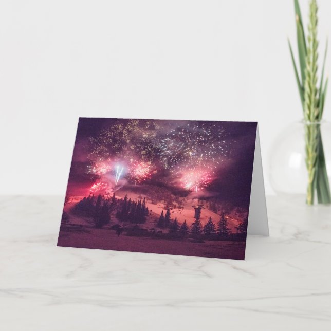 Winter Feuerwerk Schneeferien Weihnachtskarten Feiertagskarte (Vorderseite)