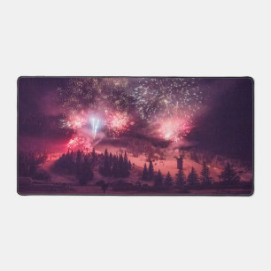 Winter Feuerwerk Schneeschuhe Weihnachten Schreibtischunterlage