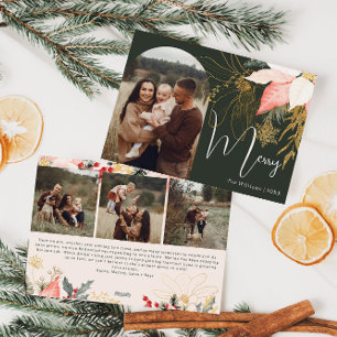 Winter Floral Arch Merry Vier Foto Urlaubskarte Feiertagskarte