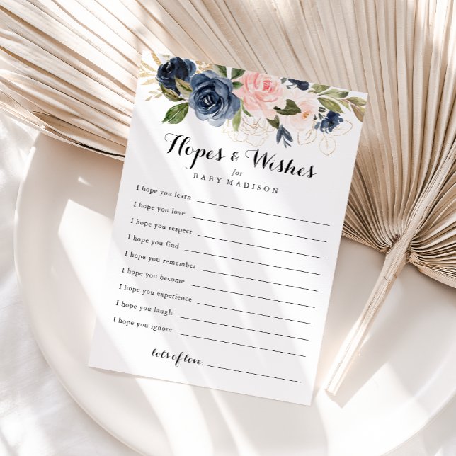 Winter Floral Baby Shower Hopps & Wish Card Postkarte (Von Creator hochgeladen)