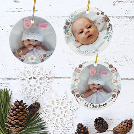 Winter Floral Baby's First Christmas Foto Keramik Ornament