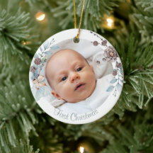 Winter Floral Baby's First Christmas Foto Keramik