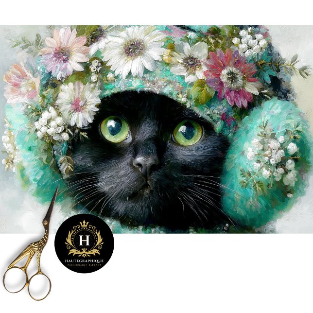 Winter Floral Black Cat Decoupage Seidenpapier (Von Creator hochgeladen)
