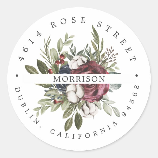 Winter floral | Boho Botanische Rücksendeadresse Runder Aufkleber (Vorderseite)
