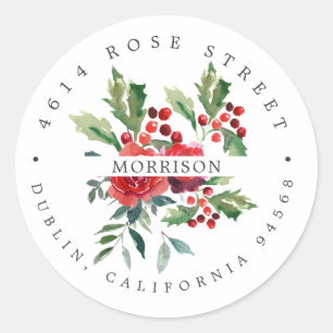 Winter floral   Boho Botanische Rücksendeadresse Runder Aufkleber