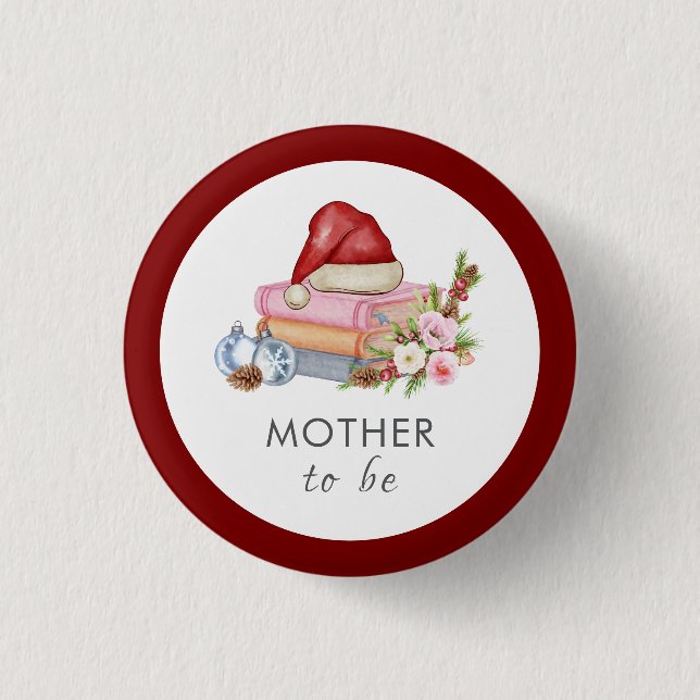 Winter Floral Books Mother To Be Baby Shower  Button (Vorderseite)
