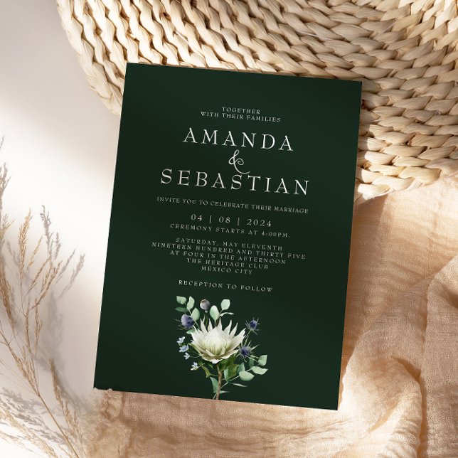 Winter Floral Bouquet Protea Wedding Einladung (Von Creator hochgeladen)