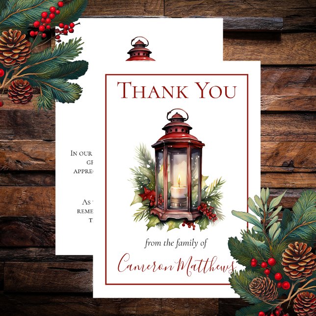 Winter Floral Candle Floral Bereavement Vielen Dan Dankeskarte (Winter Floral Arrangement with Candle Lantern Floral Bereavement Thank You Card)