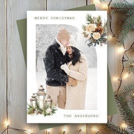 Winter Floral Candle Lantern Foto Frohe Weihnachte Feiertagskarte