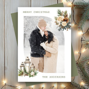 Winter Floral Candle Lantern Foto Frohe Weihnachte Feiertagskarte