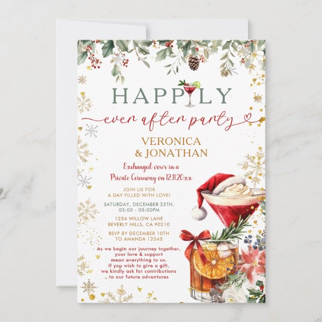 Winter Floral Christmas Happily Ever After Party Einladung (Vorderseite)