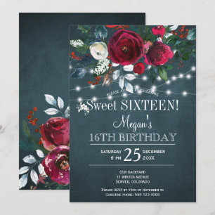 Winter Floral elegantes burgunderrotes Sweet Sixte Einladung